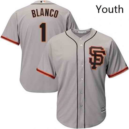 Youth Majestic San Francisco Giants 1 Gregor Blanco Replica Grey Road 2 Cool Base MLB Jersey